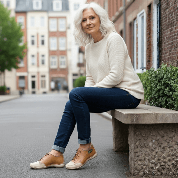 Tênis Feminino de Couro Legítimo com Palmilha em Gel - Caramelo/ Areia/ Verde - Sola Off (AL008) 