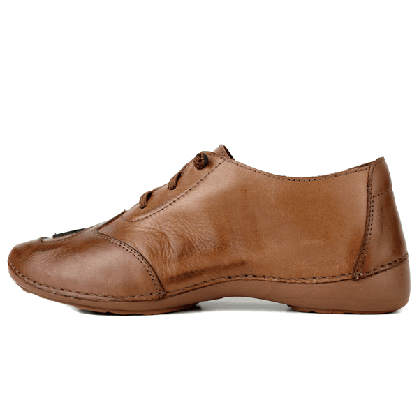 Tênis Alívio Feminino em Couro Legítimo e Palmilha Gel - Castanho /Verde - Sola Castanho (AL031)