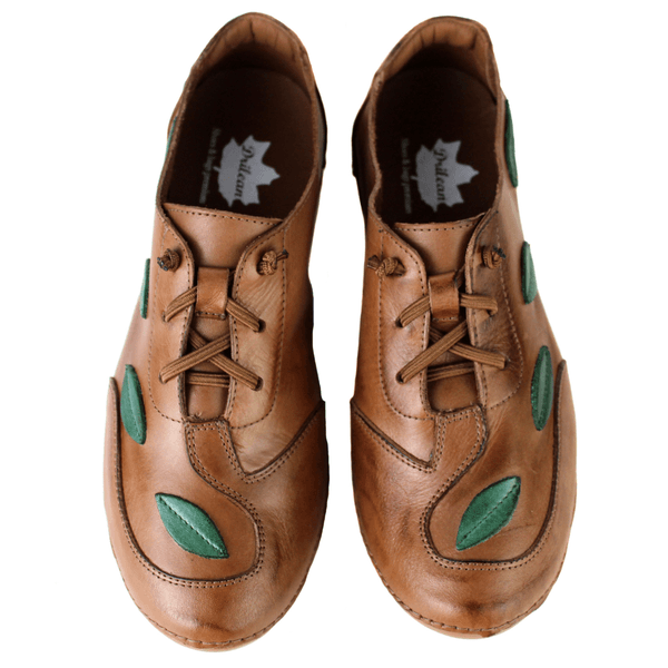 Tênis Alívio Feminino em Couro Legítimo e Palmilha Gel - Castanho /Verde - Sola Castanho (AL031)