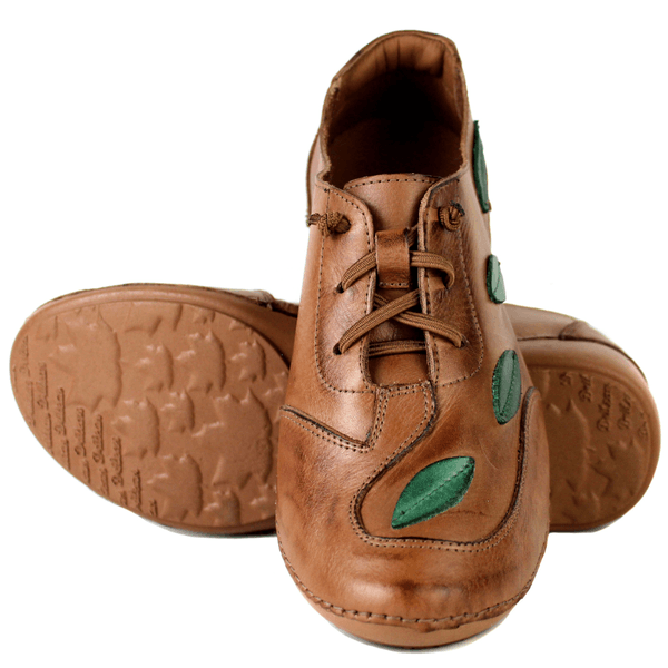 Tênis Alívio Feminino em Couro Legítimo e Palmilha Gel - Castanho /Verde - Sola Castanho (AL031)