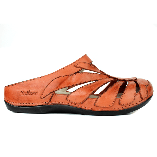 Mule Ortopédico Feminino Couro Legitimo com Palmilha Gel - Coral - Sola Preta (BE020) 