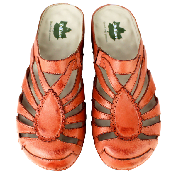 Mule Ortopédico Feminino Couro Legitimo com Palmilha Gel - Coral - Sola Preta (BE020) 