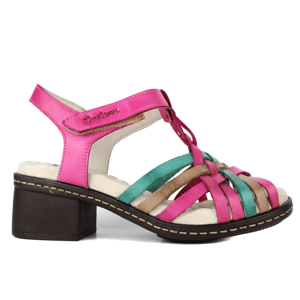 Sandália Feminina de Salto em Couro Legítimo e Palmilha em Gel - Violeta/ Oceano/ Fendi (BR015)