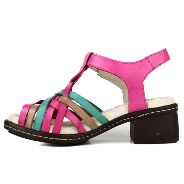 Sandália Feminina de Salto em Couro Legítimo e Palmilha em Gel - Violeta/ Oceano/ Fendi (BR015)