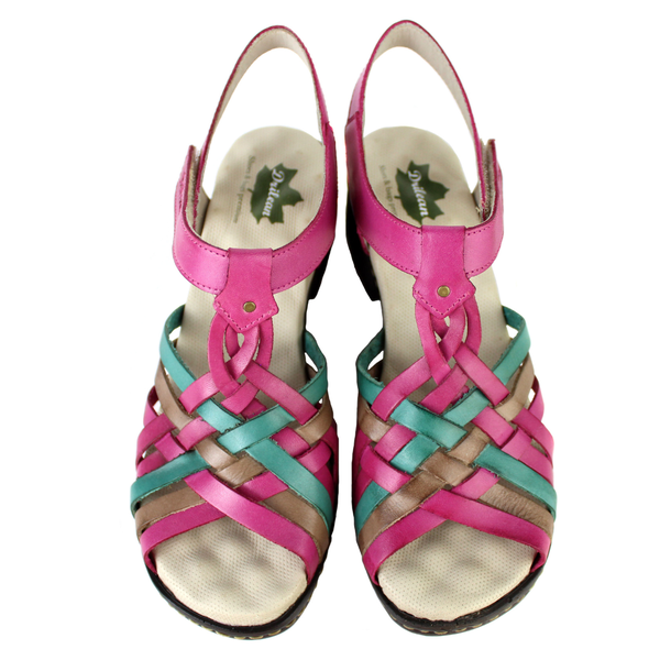 Sandália Feminina de Salto em Couro Legítimo e Palmilha em Gel - Violeta/ Oceano/ Fendi (BR015)