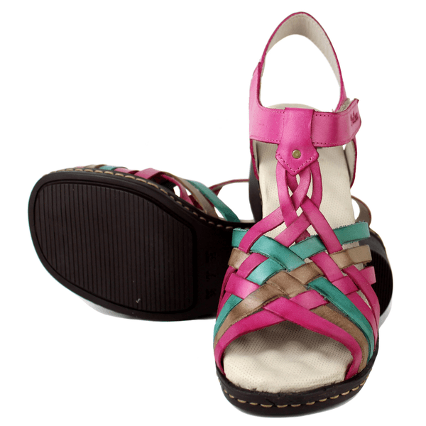 Sandália Feminina de Salto em Couro Legítimo e Palmilha em Gel - Violeta/ Oceano/ Fendi (BR015)