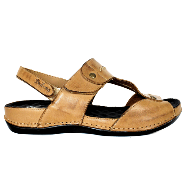 Sandália Feminina Ortopédica de Couro Legítimo e Palmilha Gel - Caramelo - Sola Preta (BE002) 36 OUTLET