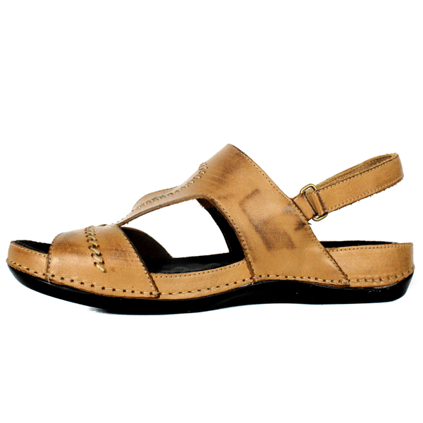 Sandália Feminina Ortopédica de Couro Legítimo e Palmilha Gel - Caramelo - Sola Preta (BE002) 36 OUTLET