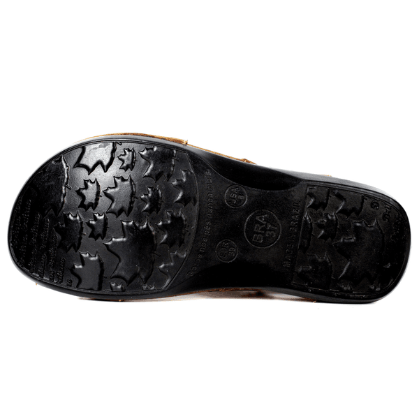 Sandália Feminina Ortopédica de Couro Legítimo e Palmilha Gel - Caramelo - Sola Preta (BE002) 36 OUTLET