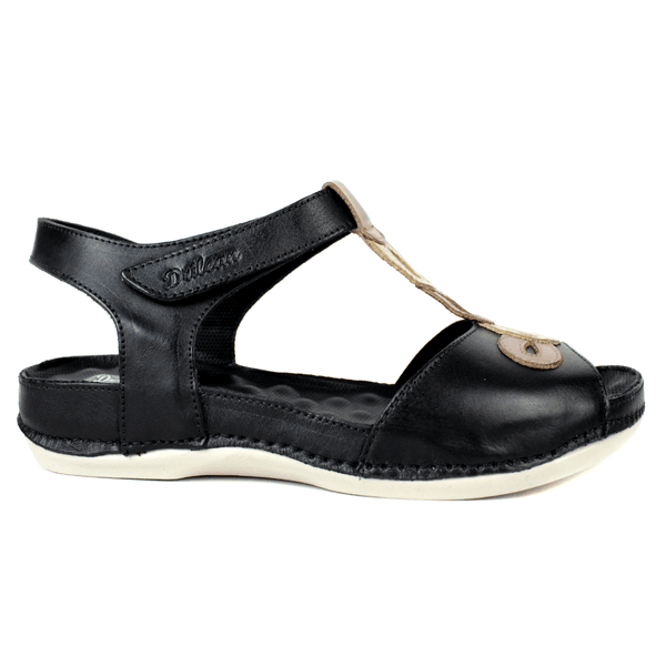 Sandália Bem-Estar Ortopédica em Couro Legítimo - Preto/Castanho/Off White - Sola Off (BE004) 