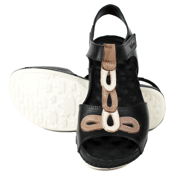 Sandália Bem-Estar Ortopédica em Couro Legítimo - Preto/Castanho/Off White - Sola Off (BE004) 
