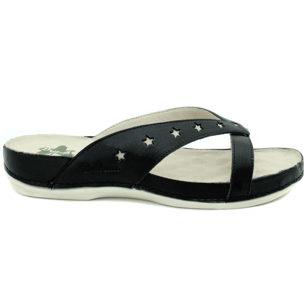 Sandalia Feminina Ortopédica Confortável de Couro Legítimo e Palmilha Gel - Preto - Off - Sola Off (BE011)