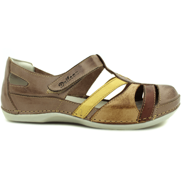 Sapatilha Bem-Estar Ortopédica em Couro Legítimo - Fendi - Amarelo - Caramelo - Castanho - Sola Off (BE012)