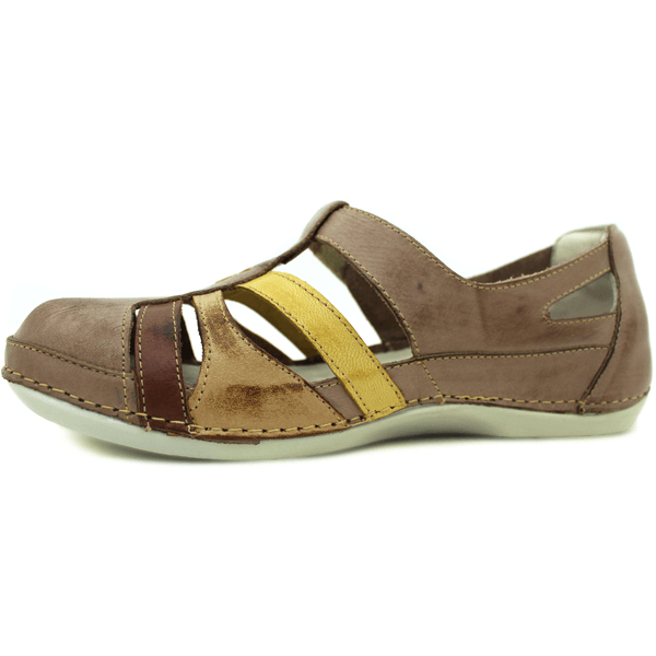 Sapatilha Bem-Estar Ortopédica em Couro Legítimo - Fendi - Amarelo - Caramelo - Castanho - Sola Off (BE012)