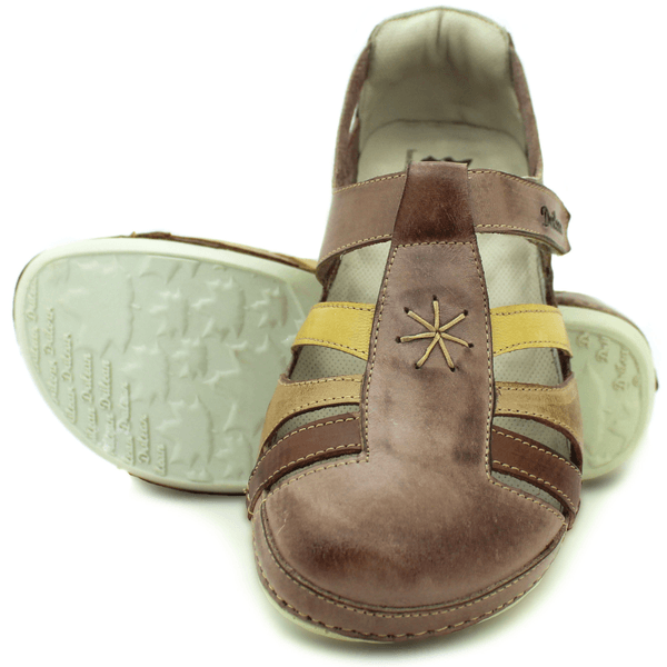 Sapatilha Bem-Estar Ortopédica em Couro Legítimo - Fendi - Amarelo - Caramelo - Castanho - Sola Off (BE012)