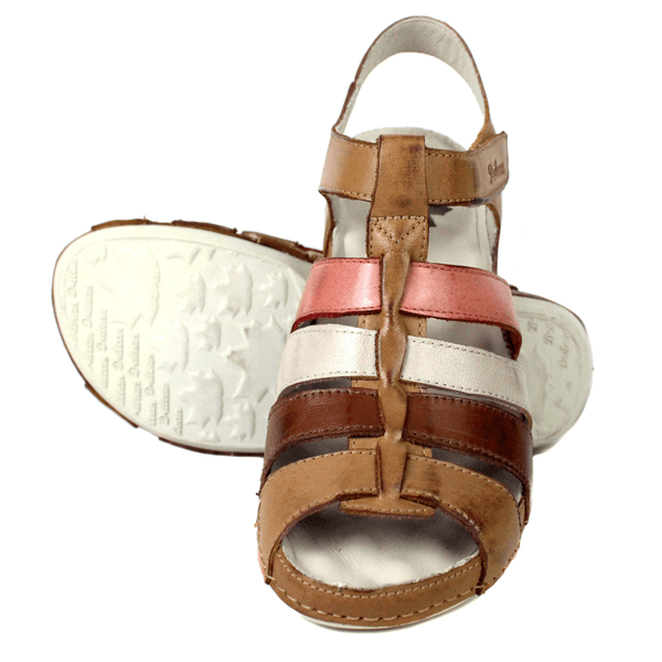 Sandália Bem-Estar Ortopédica em Couro Legítimo - Caramelo/Rose/Off/Castanho - Sola Off (BE013) 35 OUTLET