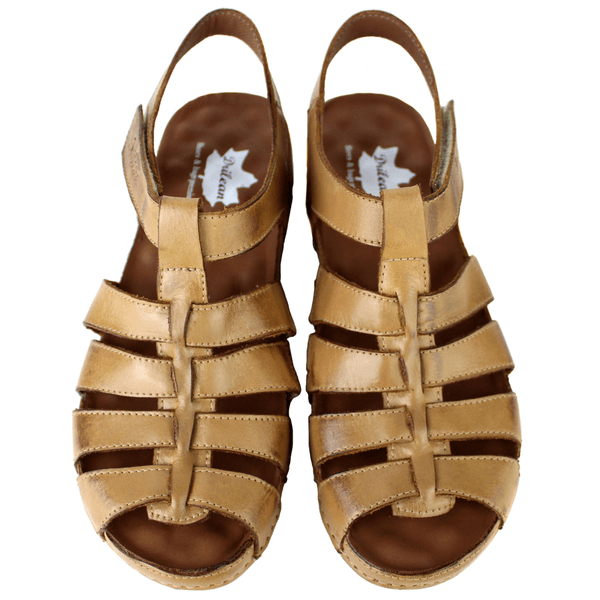 Sandália Bem-Estar Ortopédica em Couro Legítimo - Caramelo - Sola Castanho (BE013)