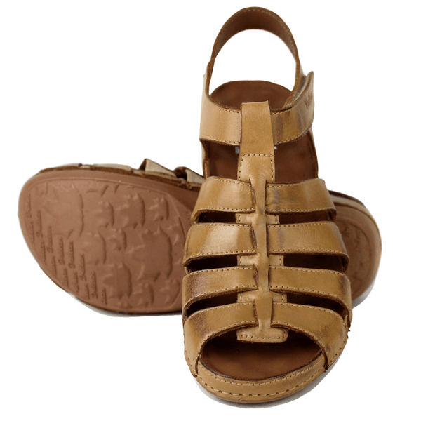 Sandália Bem-Estar Ortopédica em Couro Legítimo - Caramelo - Sola Castanho (BE013)