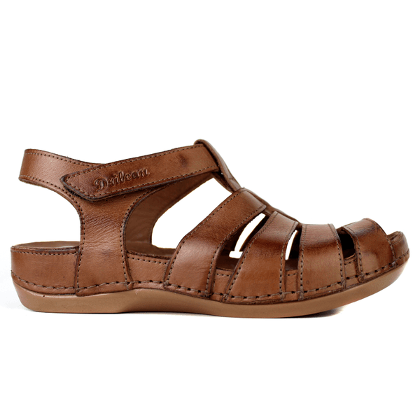 Sandália Bem-Estar Ortopédica em Couro Legítimo - Castanho - Sola Castanho (BE013) 