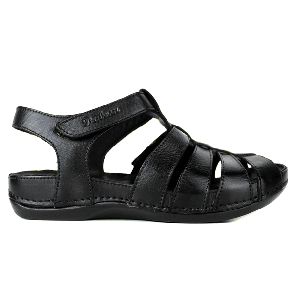 Sandália Bem-Estar Ortopédica em Couro Legítimo - Preto - Sola Preta (BE013) 