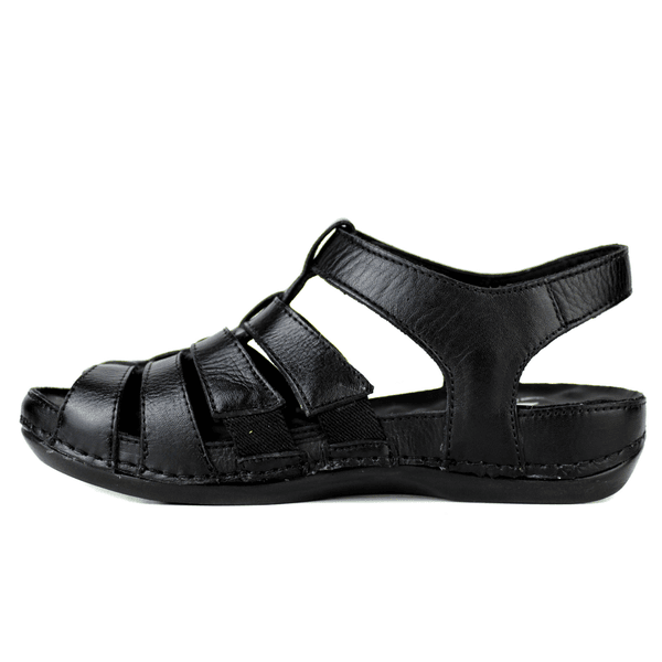 Sandália Bem-Estar Ortopédica em Couro Legítimo - Preto - Sola Preta (BE013) 