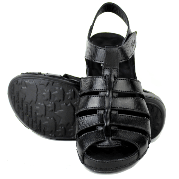 Sandália Bem-Estar Ortopédica em Couro Legítimo - Preto - Sola Preta (BE013) 