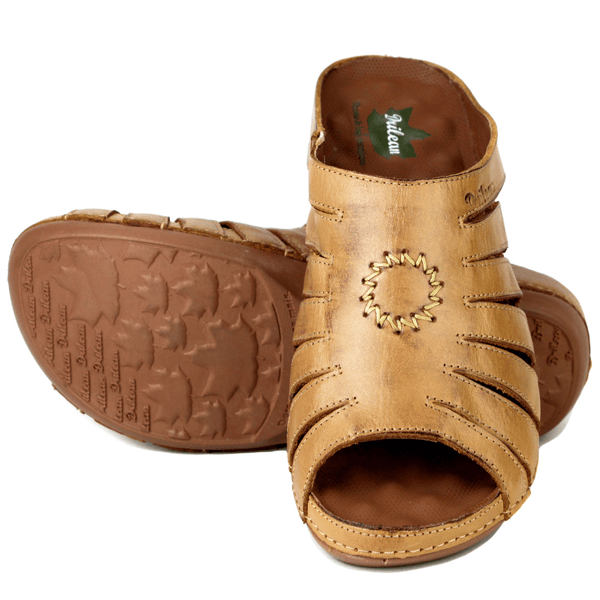 Mule Ortopédico de Couro Legítimo com Palmilha GEL - Caramelo - Sola Castanho (BE018) 