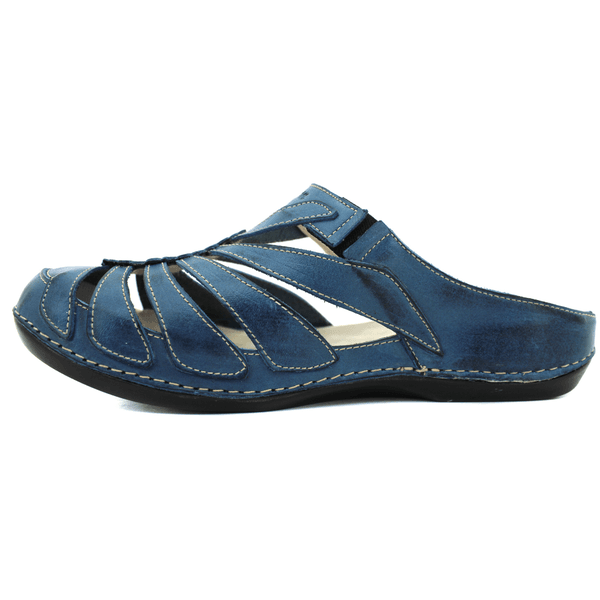 Mule Ortopédico de Couro Legítimo com Palmilha GEL - Azul - Sola Preta (BE020) 37 OUTLET