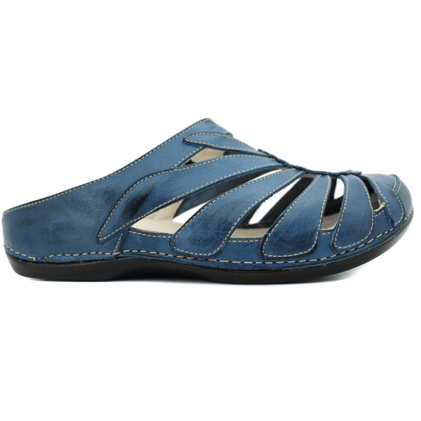 Mule Ortopédico de Couro Legítimo com Palmilha GEL - Azul - Sola Preta (BE020) 37 OUTLET