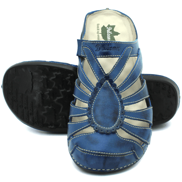 Mule Ortopédico de Couro Legítimo com Palmilha GEL - Azul - Sola Preta (BE020) 37 OUTLET