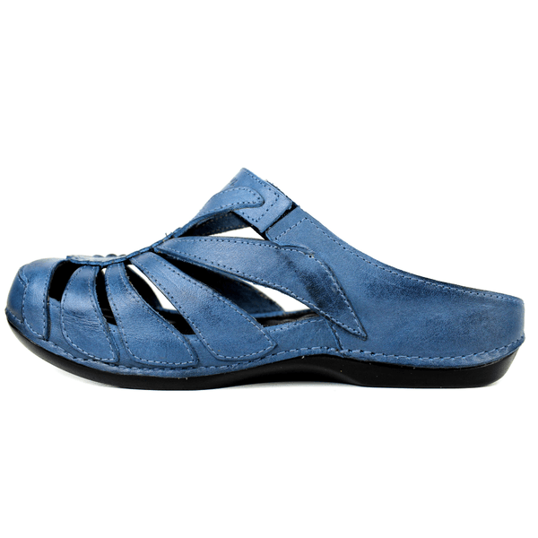 Mule Ortopédico de Couro Legítimo com Palmilha GEL - Azul - Sola Preta (BE020)