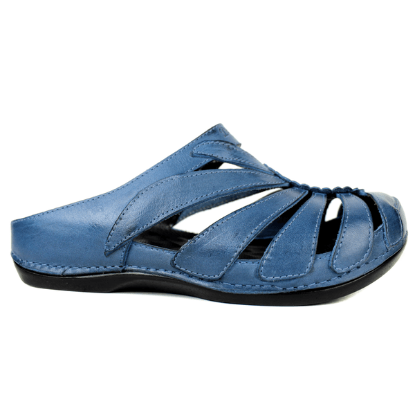 Mule Ortopédico de Couro Legítimo com Palmilha GEL - Azul - Sola Preta (BE020)