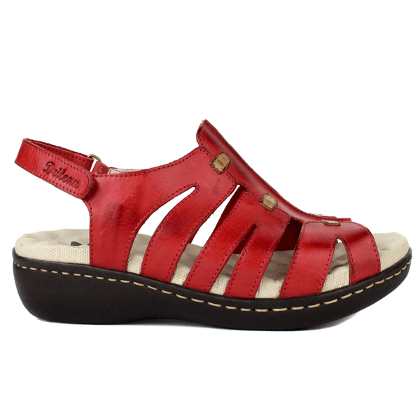 Sandália Feminina Anatômica em Couro Legítimo e Palmilha Gel - Vermelho - Caramelo - Sola Café (MA003)