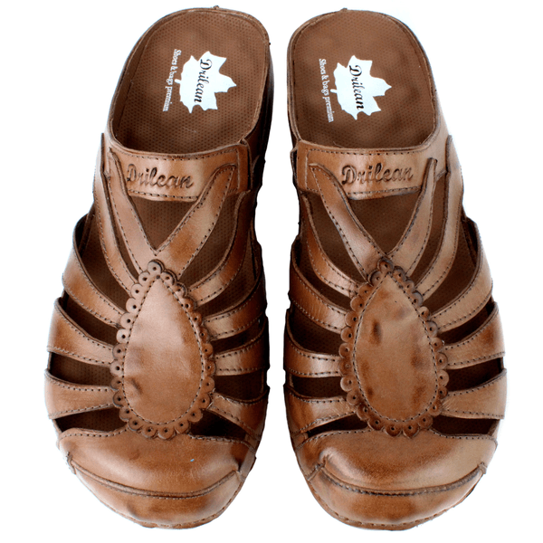 Mule Ortopédico de Couro Legítimo com Palmilha GEL - Castanho - Sola Castanho (BE020)