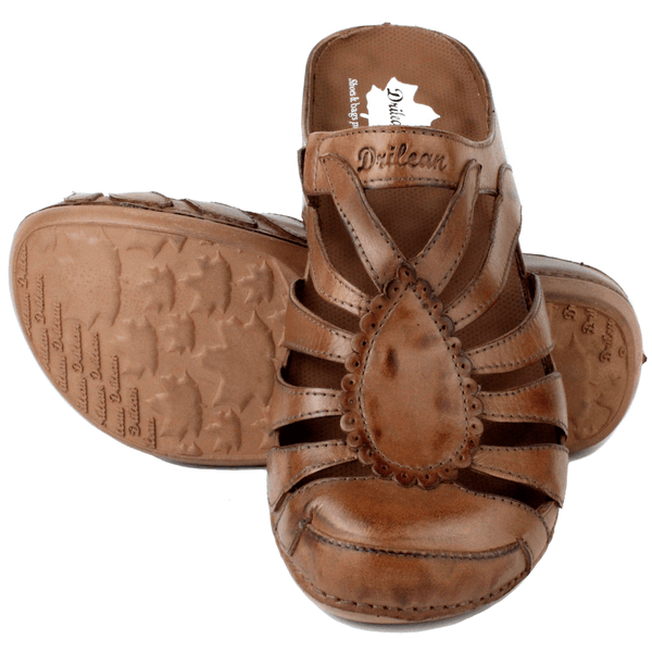 Mule Ortopédico de Couro Legítimo com Palmilha GEL - Castanho - Sola Castanho (BE020)