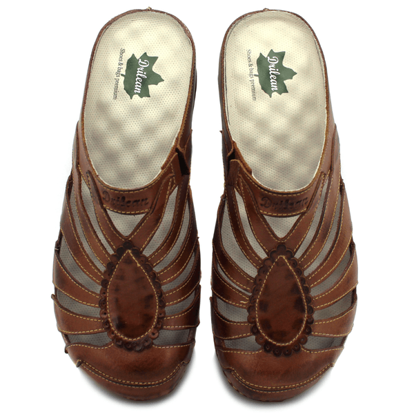 Mule Ortopédico de Couro Legítimo com Palmilha GEL - Castanho - Sola Preta (BE020) 37 OUTLET