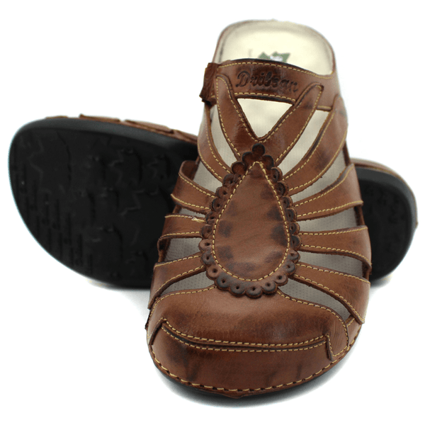 Mule Ortopédico de Couro Legítimo com Palmilha GEL - Castanho - Sola Preta (BE020) 37 OUTLET