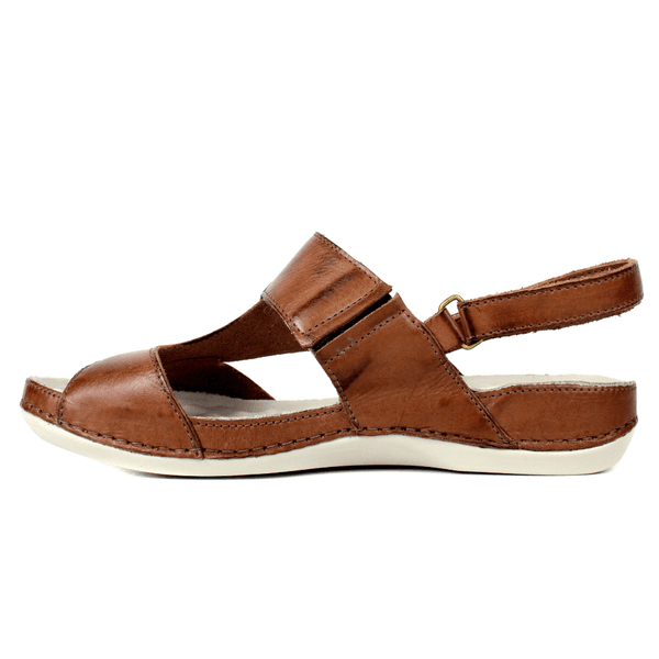 Sandália Feminina Ortopédica de Couro Legítimo - Castanho/Oceano/Coral - Sola Off (BE023)
