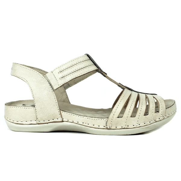 Sandália Bem-Estar Ortopédica em Couro Legítimo - Off White /Onix - Sola Off (BE025) 