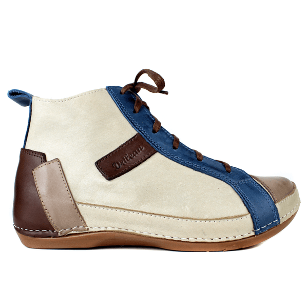 Bota Ortopédica Feminina em Couro Legítimo com Palmilha Gel - Off /Fendi /Café /Azul - Sola Castanho (BE027)