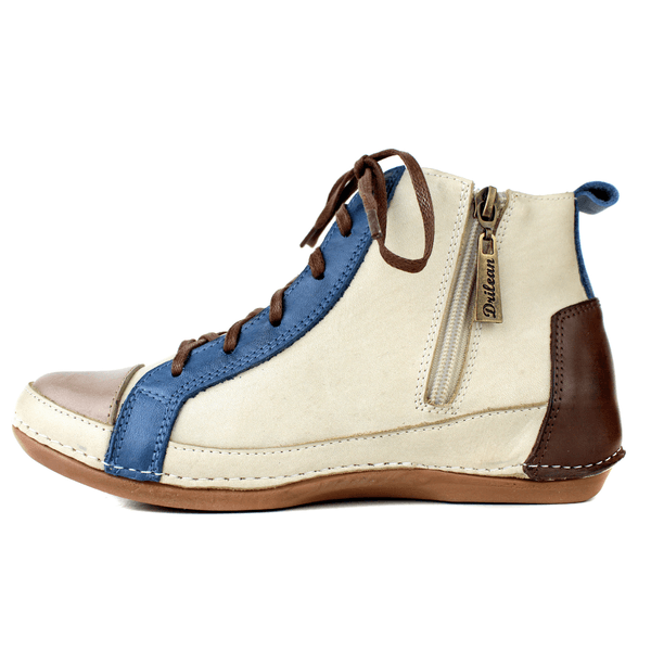 Bota Ortopédica Feminina em Couro Legítimo com Palmilha Gel - Off /Fendi /Café /Azul - Sola Castanho (BE027)