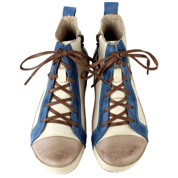 Bota Ortopédica Feminina em Couro Legítimo com Palmilha Gel - Off /Fendi /Café /Azul - Sola Castanho (BE027)