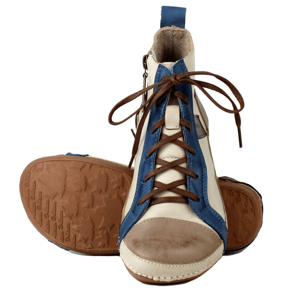 Bota Ortopédica Feminina em Couro Legítimo com Palmilha Gel - Off /Fendi /Café /Azul - Sola Castanho (BE027)