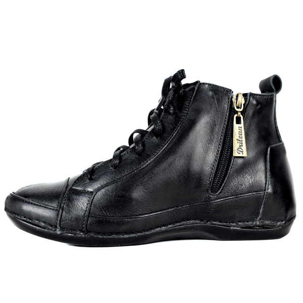 Bota Ortopédica Feminina em Couro Legítimo com Palmilha Gel - Preto - Sola Preta (BE027) 