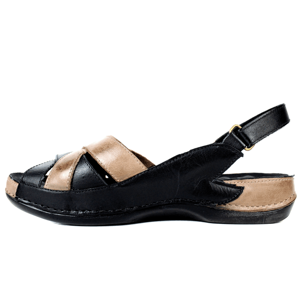 Sandália Feminina Para Esporão e Fascite Plantar Dores nos pés - Caramelo/Preto - Sola Preta (BE028)