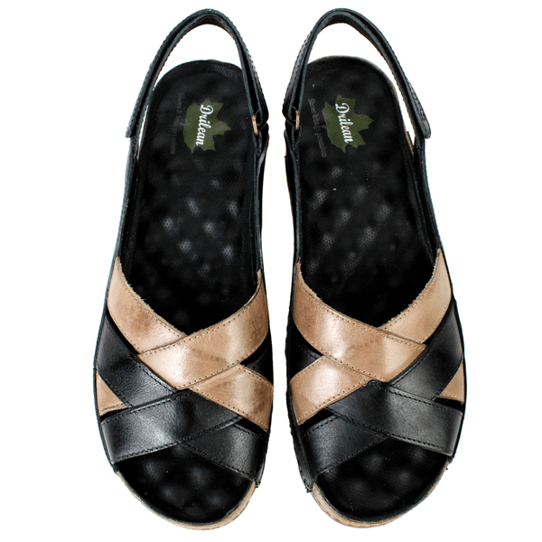 Sandália Feminina Para Esporão e Fascite Plantar Dores nos pés - Caramelo/Preto - Sola Preta (BE028)