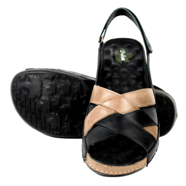 Sandália Feminina Para Esporão e Fascite Plantar Dores nos pés - Caramelo/Preto - Sola Preta (BE028)