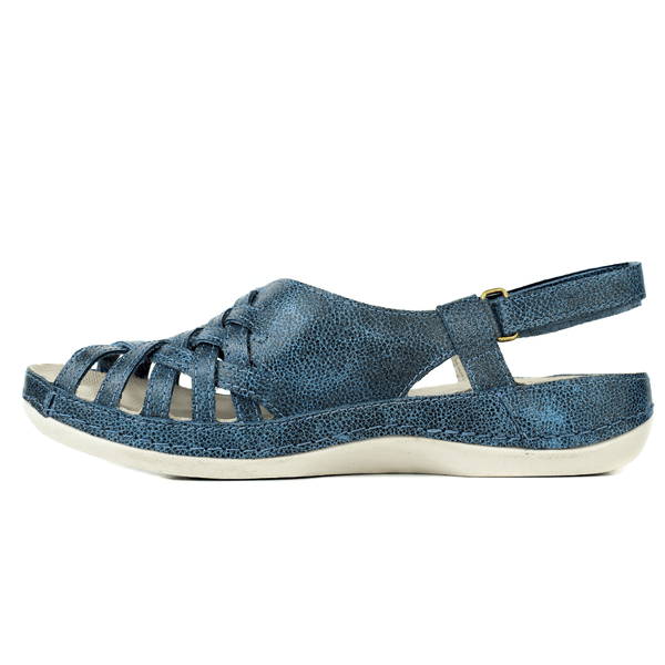 Sandália Bem-Estar Ortopédica em Couro Legítimo - Bicolor Azul - Sola Off (BE031) 