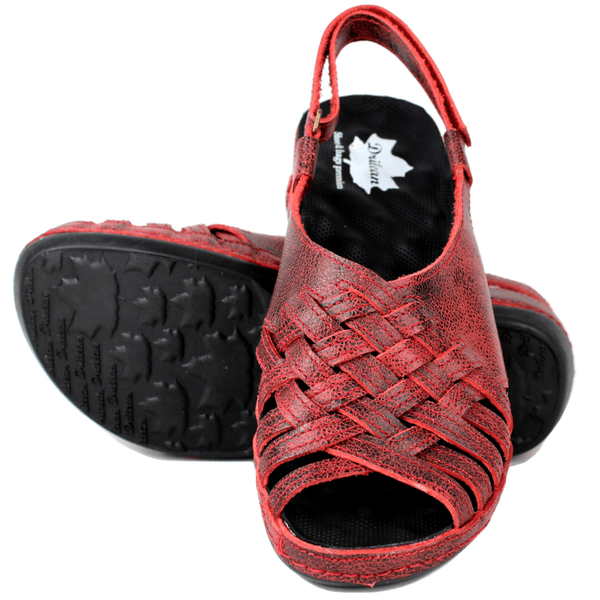 Sandália Bem-Estar Ortopédica em Couro Legítimo - Bicolor Vermelho - Sola Preta (BE031) 