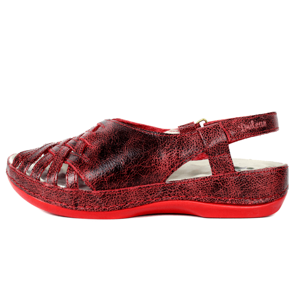 Sandália Bem-Estar Ortopédica em Couro Legítimo - Bicolor Vermelho - Sola Vermelha (BE031) 
